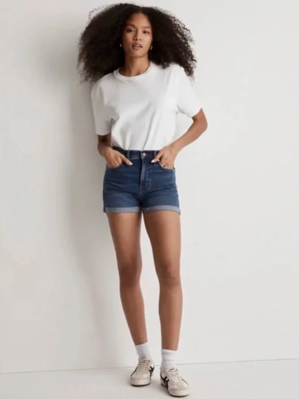 Madewell High-Rise Stretch Denim Raw Hem Cuffed Shorts Onaway Wash Size 29